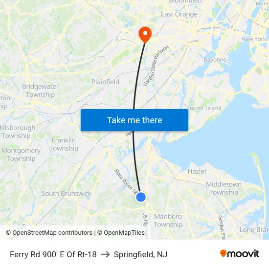 Ferry Rd 900' E Of Rt-18 to Springfield, NJ map
