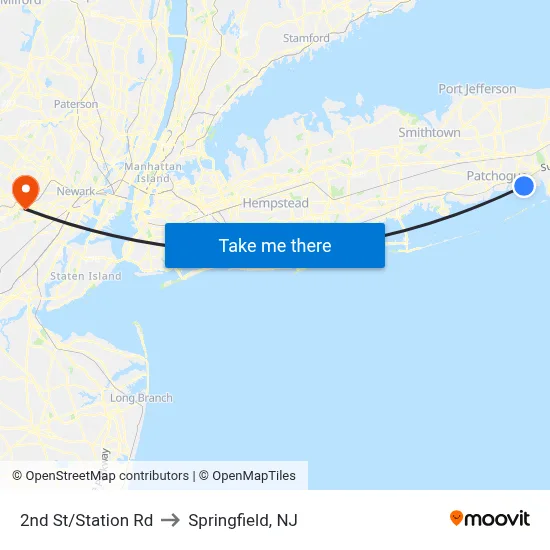 2nd St/Station Rd to Springfield, NJ map