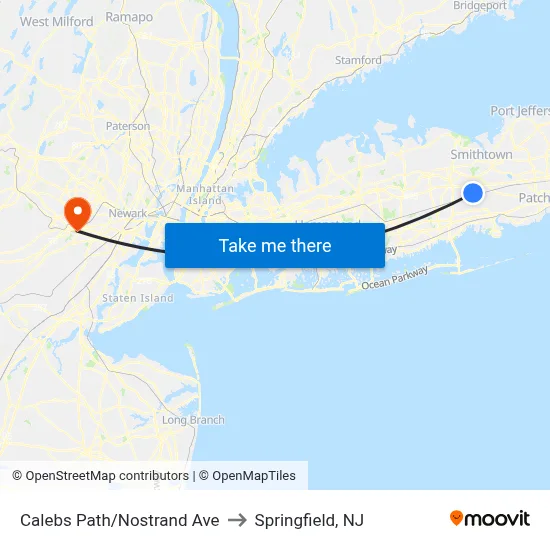 Calebs Path/Nostrand Ave to Springfield, NJ map