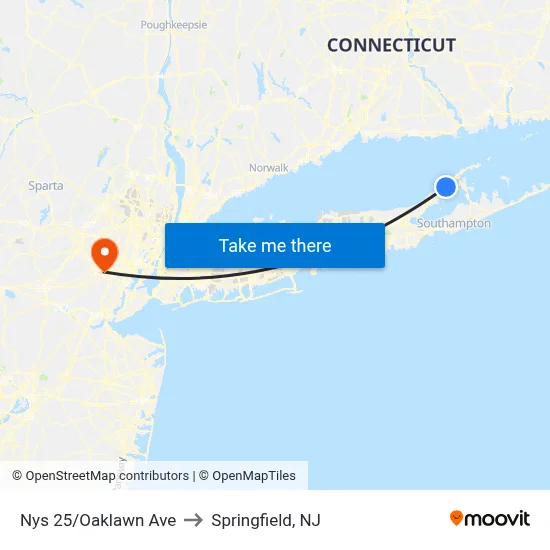 Nys 25/Oaklawn Ave to Springfield, NJ map