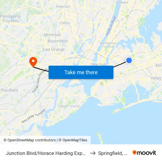 Junction Blvd/Horace Harding Expwy to Springfield, NJ map