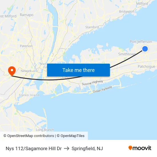 Nys 112/Sagamore Hill Dr to Springfield, NJ map
