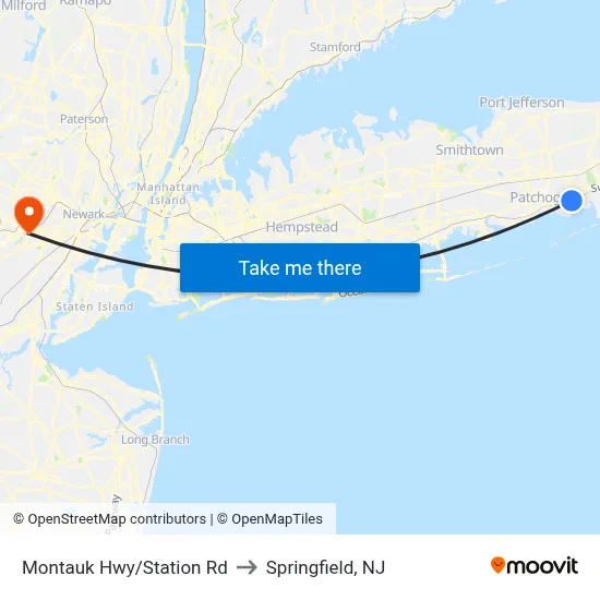 Montauk Hwy/Station Rd to Springfield, NJ map