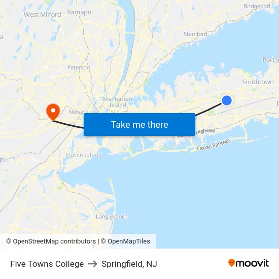 Five Towns College to Springfield, NJ map