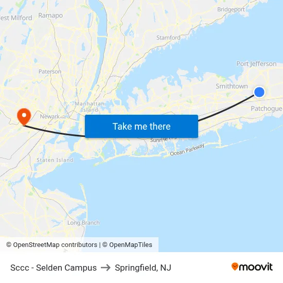 Sccc - Selden Campus to Springfield, NJ map