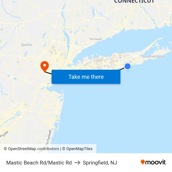 Mastic Beach Rd/Mastic Rd to Springfield, NJ map