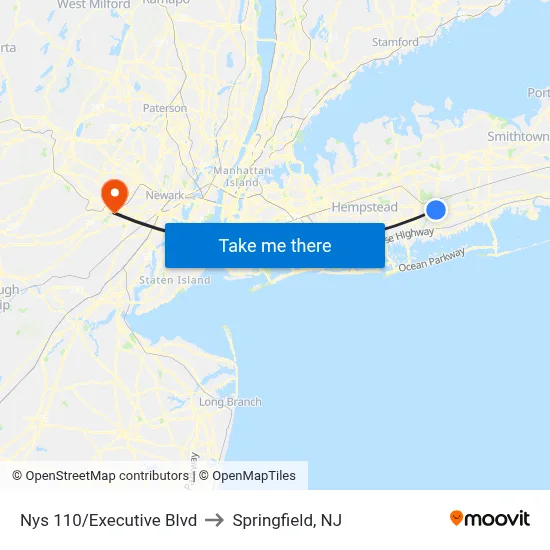 Nys 110/Executive Blvd to Springfield, NJ map