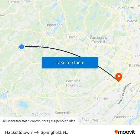 Hackettstown to Springfield, NJ map