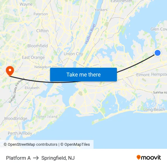 Platform A to Springfield, NJ map