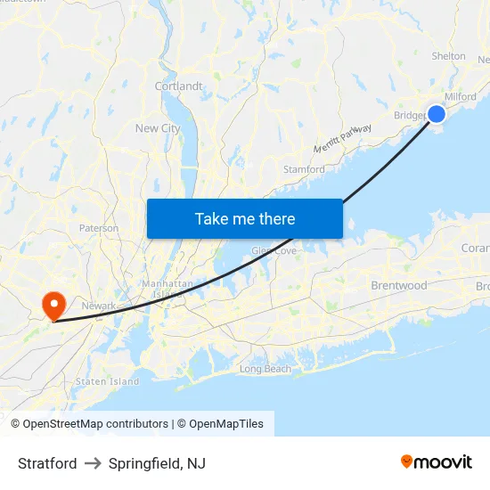 Stratford to Springfield, NJ map