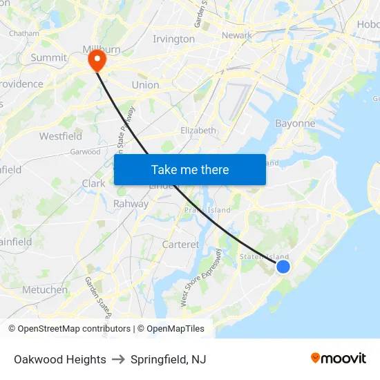 Oakwood Heights to Springfield, NJ map