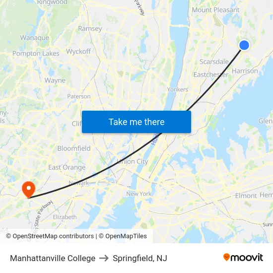 Manhattanville College to Springfield, NJ map