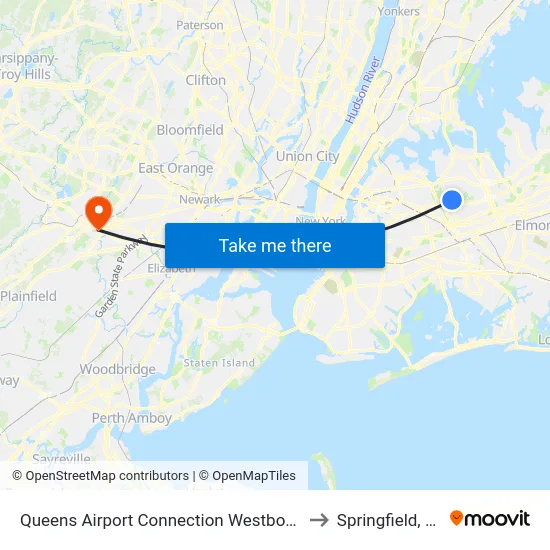 Queens Airport Connection Westbound to Springfield, NJ map