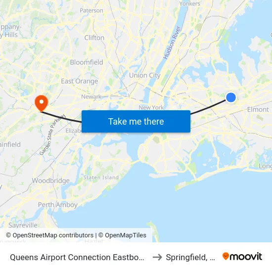 Queens Airport Connection Eastbound to Springfield, NJ map