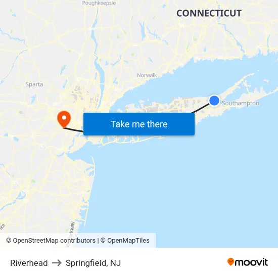 Riverhead to Springfield, NJ map