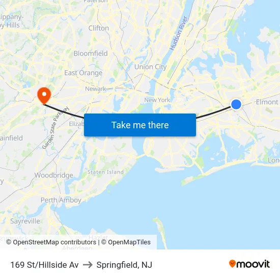 169 St/Hillside Av to Springfield, NJ map