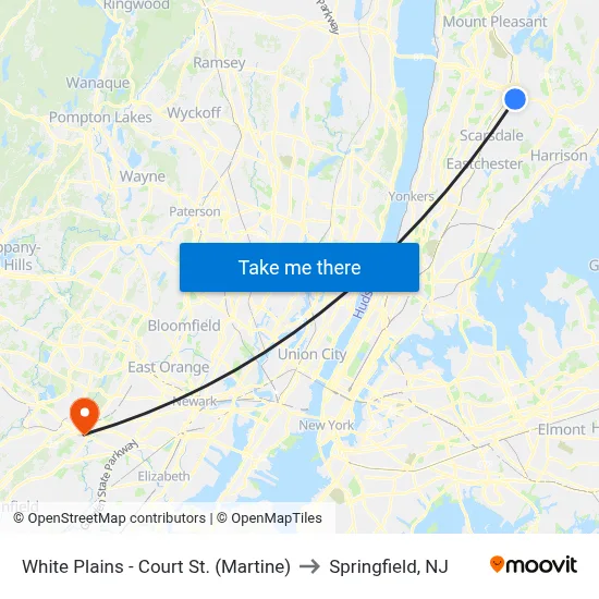 White Plains - Court St. (Martine) to Springfield, NJ map