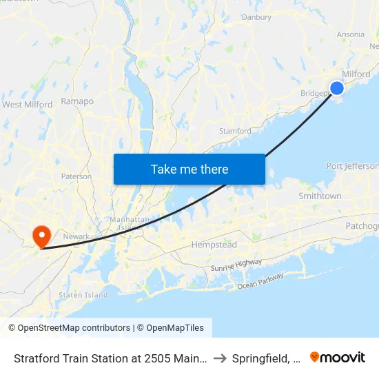 Stratford Train Station at 2505 Main St. to Springfield, NJ map