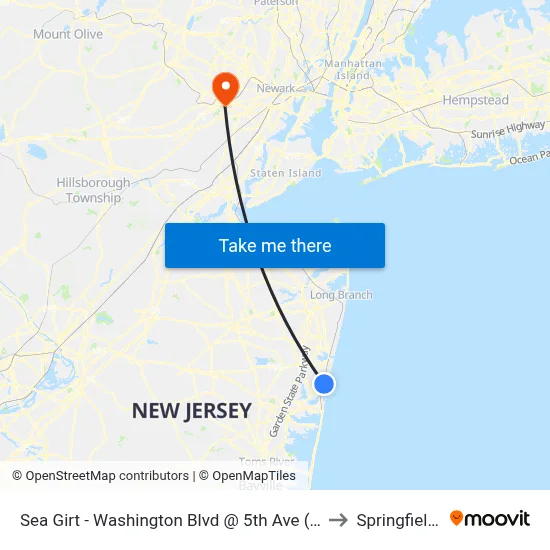 Sea Girt - Washington Blvd @ 5th Ave (Northbound) to Springfield, NJ map