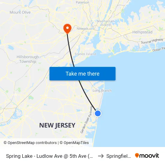 Spring Lake - Ludlow Ave @ 5th Ave (Northbound) to Springfield, NJ map