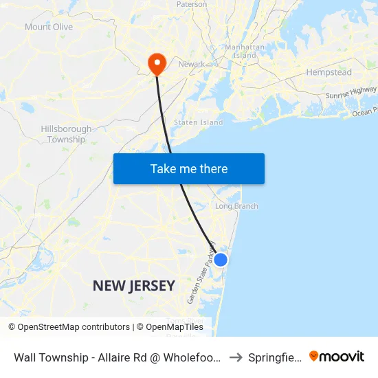 Wall Township - Allaire Rd @ Wholefoods (Northbound) to Springfield, NJ map
