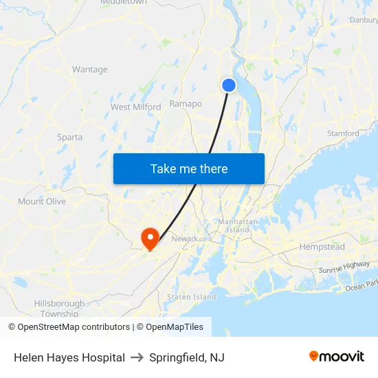 Helen Hayes Hospital to Springfield, NJ map