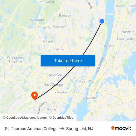 St. Thomas Aquinas College to Springfield, NJ map