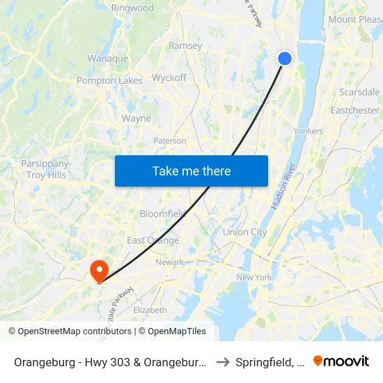 Orangeburg - Hwy 303 & Orangeburg Rd to Springfield, NJ map