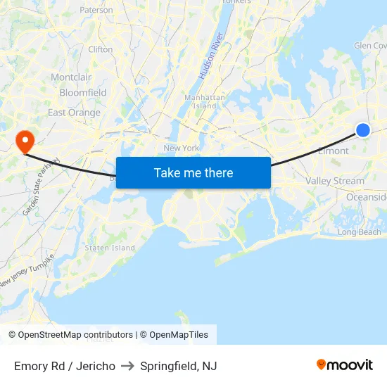 Emory Rd / Jericho to Springfield, NJ map