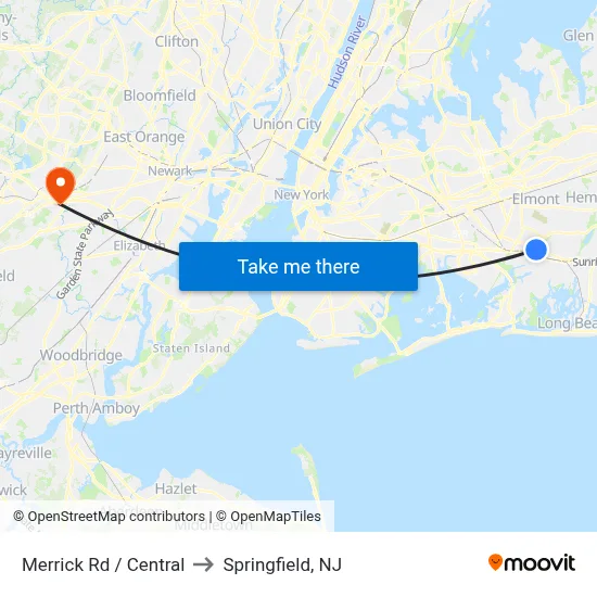 Merrick Rd / Central to Springfield, NJ map