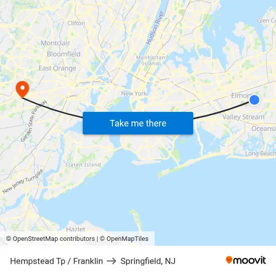 Hempstead Tp / Franklin to Springfield, NJ map
