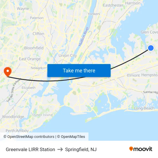 Greenvale LIRR Station to Springfield, NJ map