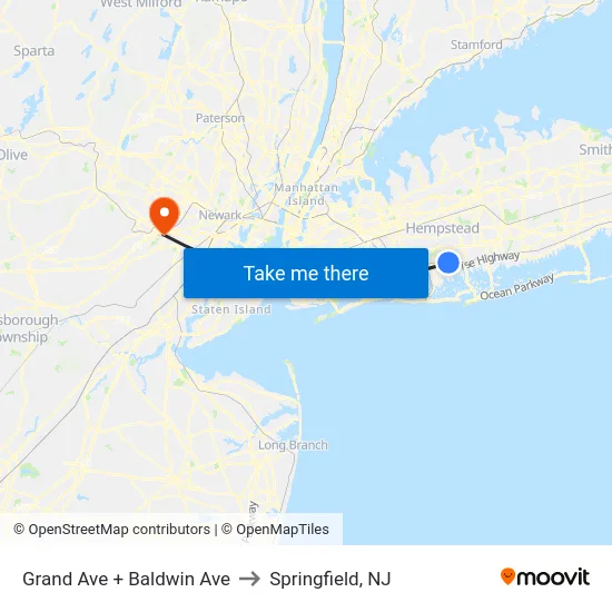 Grand Ave + Baldwin Ave to Springfield, NJ map