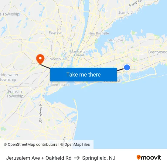 Jerusalem Ave + Oakfield Rd to Springfield, NJ map