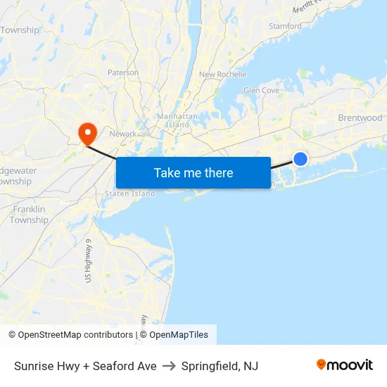 Sunrise Hwy + Seaford Ave to Springfield, NJ map