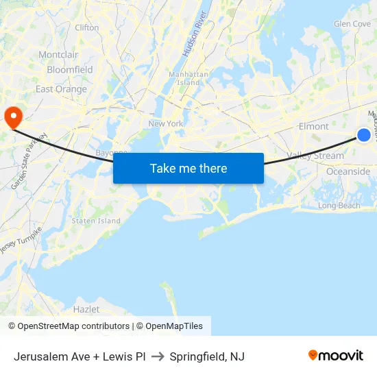 Jerusalem Ave + Lewis Pl to Springfield, NJ map