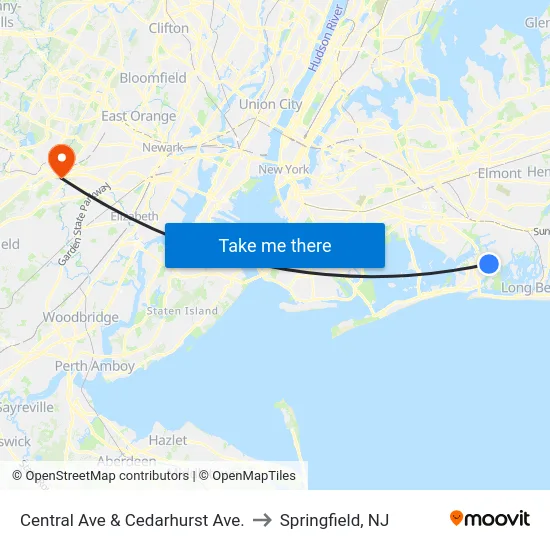 Central Ave & Cedarhurst Ave. to Springfield, NJ map