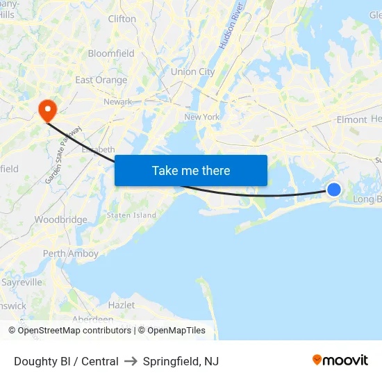 Doughty Bl / Central to Springfield, NJ map