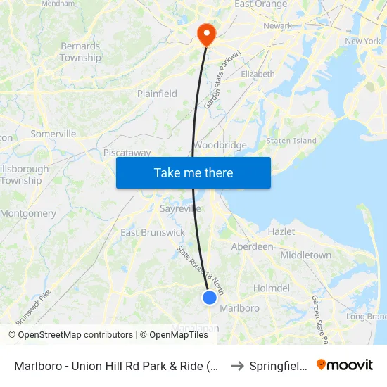 Marlboro - Union Hill Rd Park & Ride (Northbound) to Springfield, NJ map