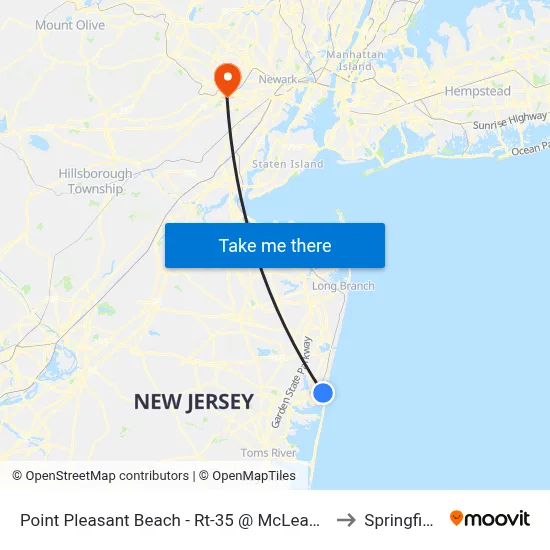 Point Pleasant Beach - Rt-35 @ McLean Ave (Northbound) to Springfield, NJ map