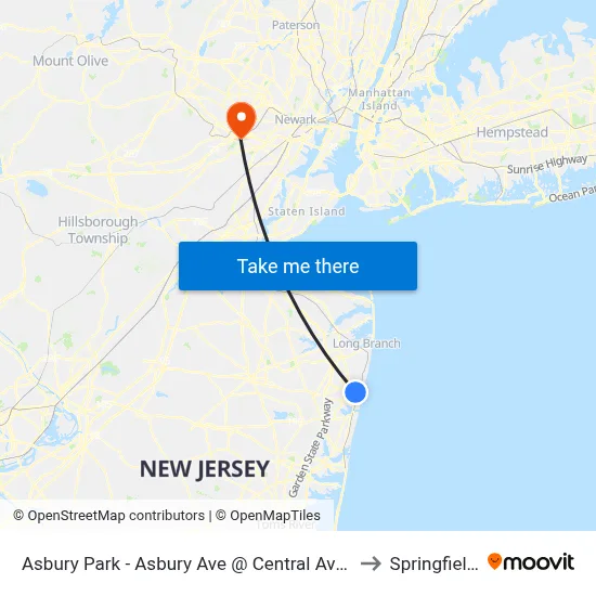 Asbury Park - Asbury Ave @ Central Ave (Northbound) to Springfield, NJ map