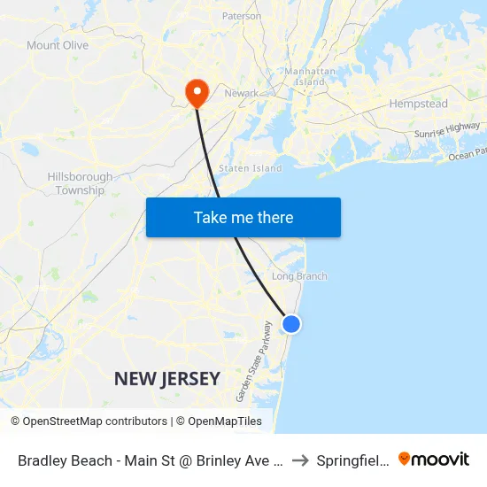 Bradley Beach - Main St @ Brinley Ave (Southbound) to Springfield, NJ map
