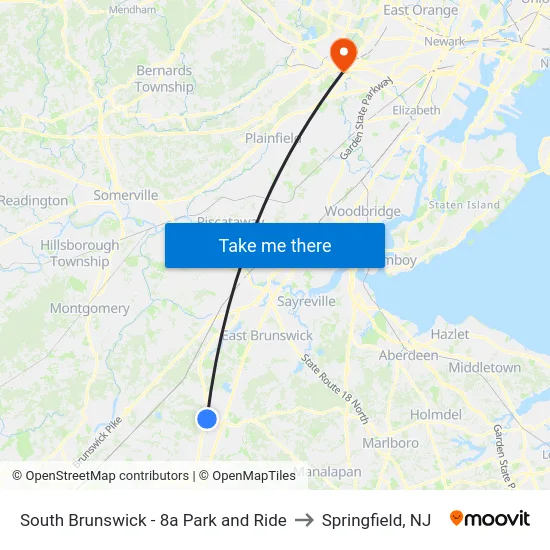 South Brunswick - 8a Park and Ride to Springfield, NJ map