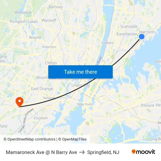 Mamaroneck Ave @ N Barry Ave to Springfield, NJ map