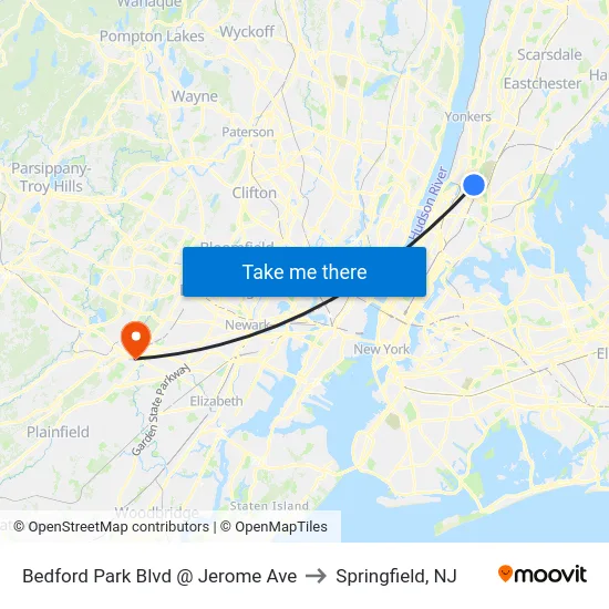 Bedford Park Blvd @ Jerome Ave to Springfield, NJ map