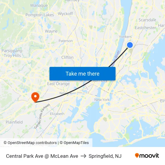 Central Park Ave @ McLean Ave to Springfield, NJ map