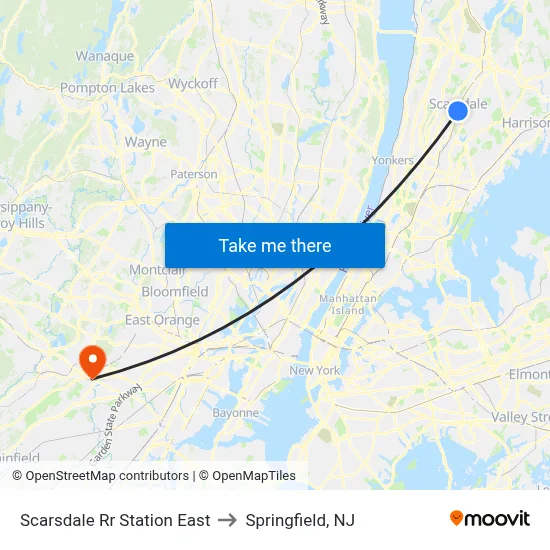 Scarsdale Rr Station East to Springfield, NJ map