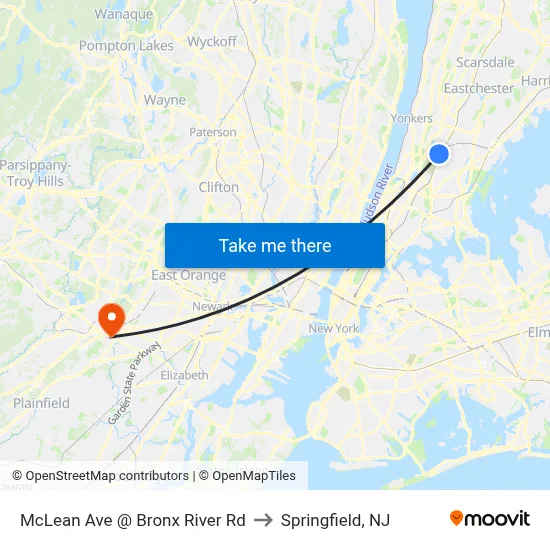 McLean Ave @ Bronx River Rd to Springfield, NJ map