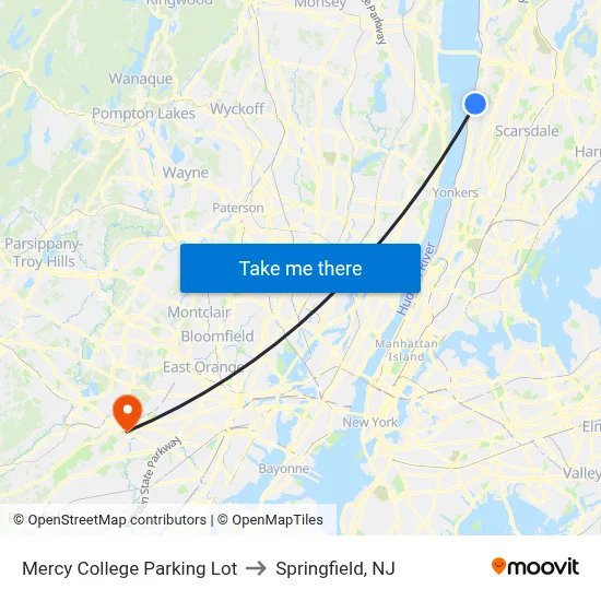 Mercy College Parking Lot to Springfield, NJ map