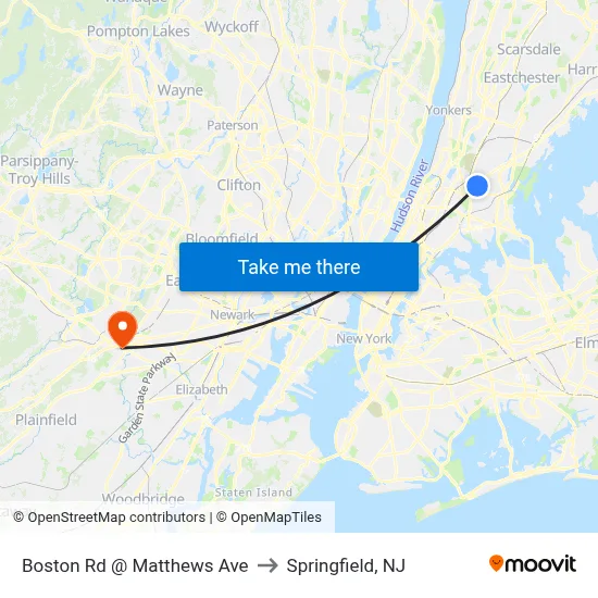 Boston Rd @ Matthews Ave to Springfield, NJ map
